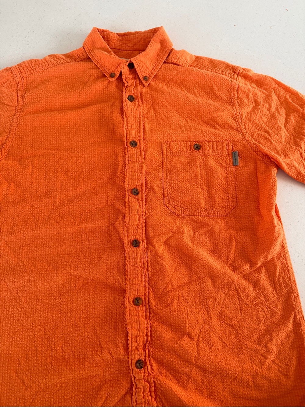Vintage Woolrich Men's Bright Orange Textured Button-Down Shirt